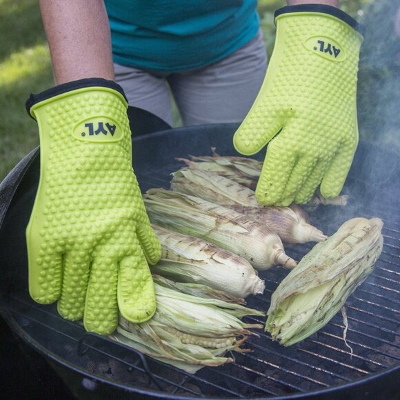 2 AYL Silicone Cooking Gloves Heat Resistant Oven Mitt for Grilling BBQ Kitchen - Picture 5 of 10